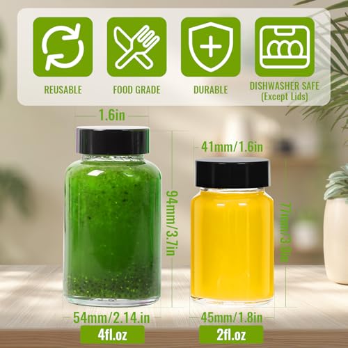 Alotpower زجاجات شوت الزنجبيل 4 أونص 16 عبوة - زجاجات زجاجية محمولة مقاومة للتسرب سعة 4 أونص مع أغطية - زجاجات عصير شوت مع أغطية لجرعة العافية (4 أونص، مجموعة من 16)  - Image 4