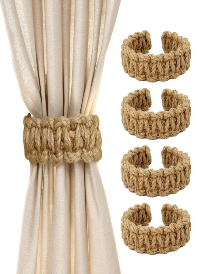 إيزي هوم مجموعة من 4 ربطات ستائر مضفرة، مشابك ستائر ريفية بوهيمية، إكسسوارات ديكور يدوية الصنع لستائر النوافذ في المنزل أو المكتب أو غرفة النوم (4، لون طبيعي) - Image 1