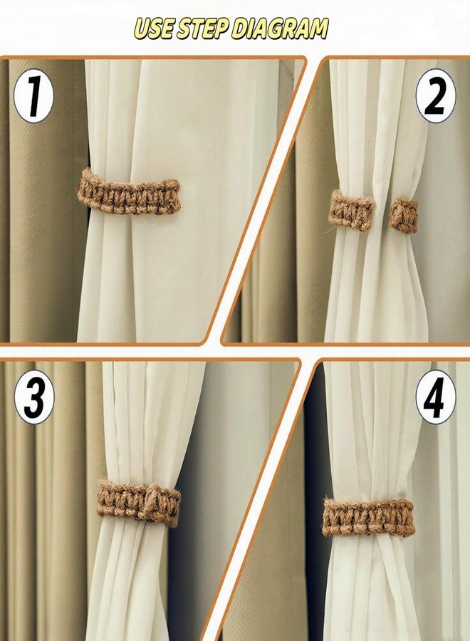 إيزي هوم مجموعة من 4 ربطات ستائر مضفرة، مشابك ستائر ريفية بوهيمية، إكسسوارات ديكور يدوية الصنع لستائر النوافذ في المنزل أو المكتب أو غرفة النوم (4، لون طبيعي) - Image 5