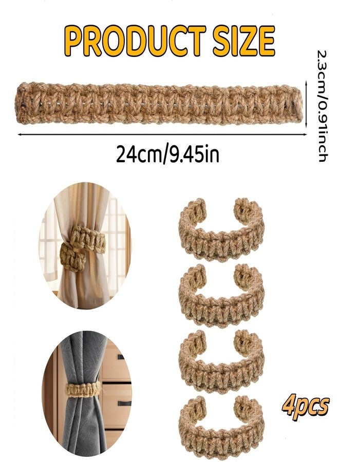 إيزي هوم مجموعة من 4 ربطات ستائر مضفرة، مشابك ستائر ريفية بوهيمية، إكسسوارات ديكور يدوية الصنع لستائر النوافذ في المنزل أو المكتب أو غرفة النوم (4، لون طبيعي) - Image 3