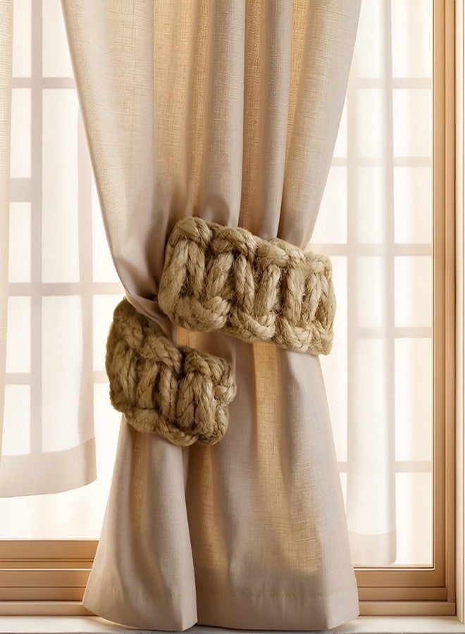 إيزي هوم مجموعة من 4 ربطات ستائر مضفرة، مشابك ستائر ريفية بوهيمية، إكسسوارات ديكور يدوية الصنع لستائر النوافذ في المنزل أو المكتب أو غرفة النوم (4، لون طبيعي) - Image 2