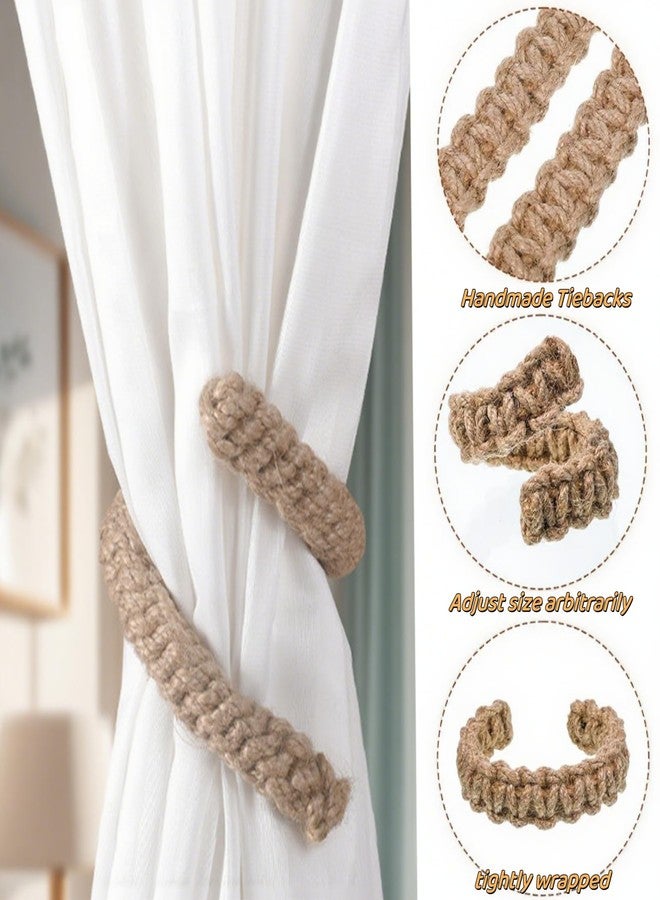 إيزي هوم مجموعة من 4 ربطات ستائر مضفرة، مشابك ستائر ريفية بوهيمية، إكسسوارات ديكور يدوية الصنع لستائر النوافذ في المنزل أو المكتب أو غرفة النوم (4، لون طبيعي) - Image 4