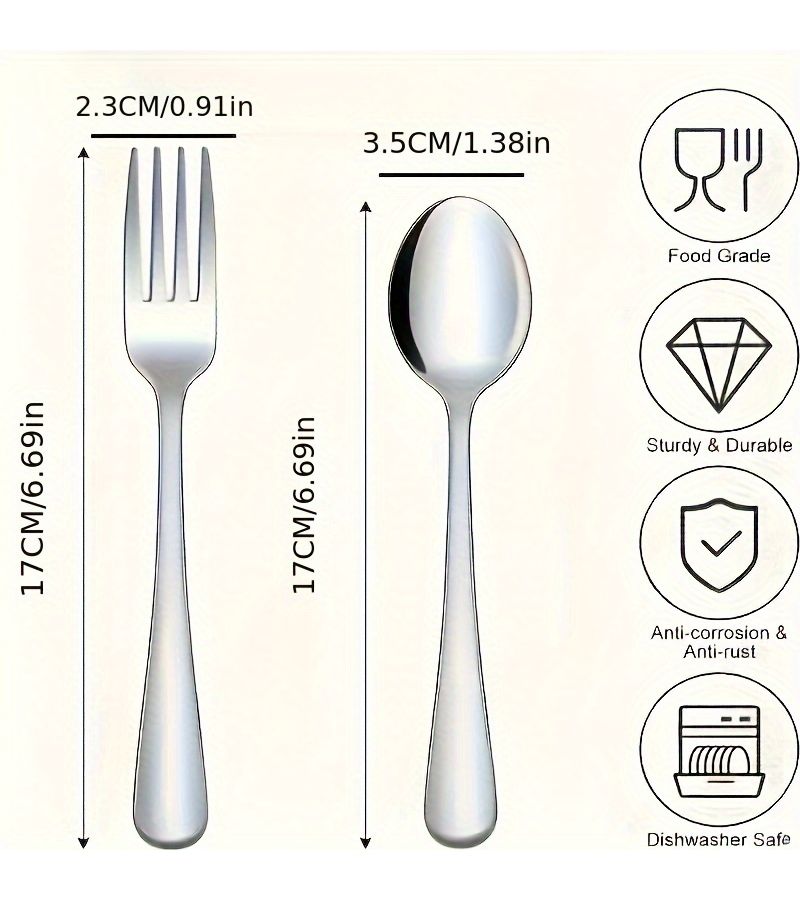 Stainless Steel Cutlery Set 6 Spoons And 6 Forks Food Grade Silverware Dishwasher Safe For Home Kitchen Restaurant - Image 4