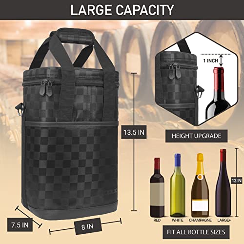 Opux 4 Bottle Insulated Wine Cooler Bag - Leakproof Padded Portable Wine Bottle Carrier for Travel Picnic, BYOB Gift (Black Square) - Image 3