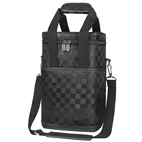 Opux 4 Bottle Insulated Wine Cooler Bag - Leakproof Padded Portable Wine Bottle Carrier for Travel Picnic, BYOB Gift (Black Square) - Image 1