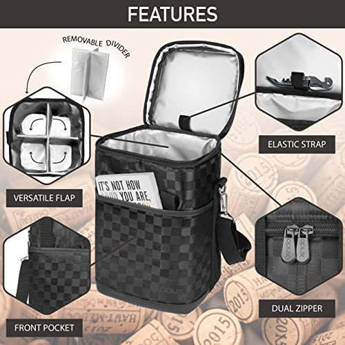 Opux 4 Bottle Insulated Wine Cooler Bag - Leakproof Padded Portable Wine Bottle Carrier for Travel Picnic, BYOB Gift (Black Square) - Image 4