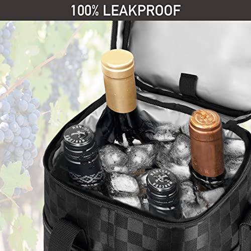 Opux 4 Bottle Insulated Wine Cooler Bag - Leakproof Padded Portable Wine Bottle Carrier for Travel Picnic, BYOB Gift (Black Square) - Image 5