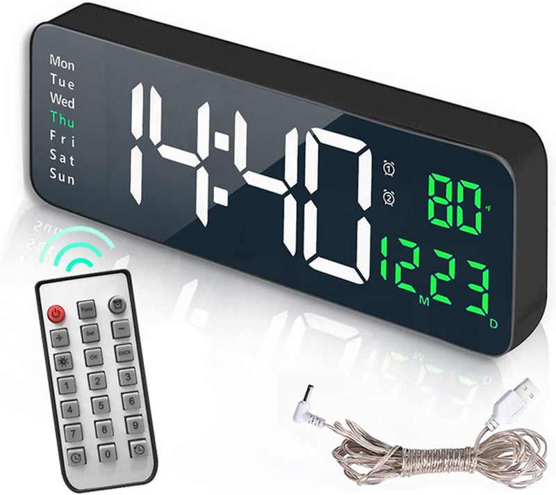 RtnSparsh Digital LED Wall Clock for Living Room Decor Large Display with Date Temperature Week Desk Alarm Clock for Bedroom with Remote Control for Office Home Green White Green - Image 3