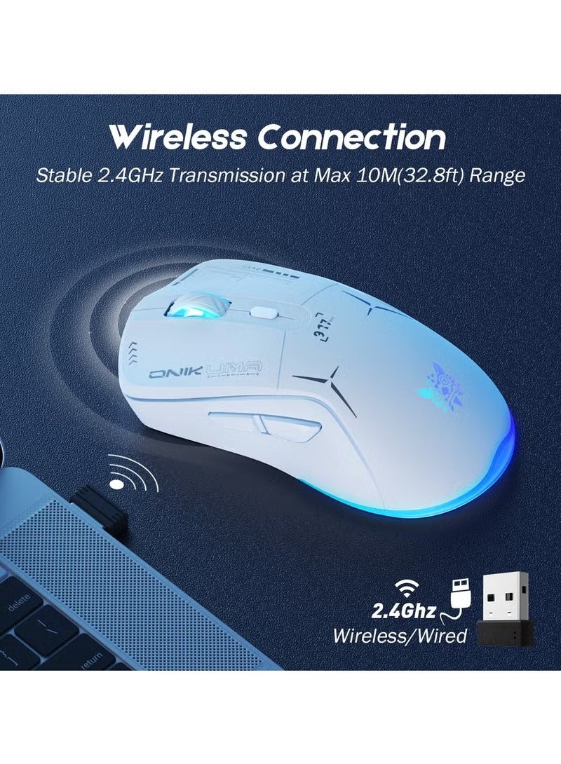 onikuma Gaming Mouse, Wired/Wireless/Bluetooth Tri-Mode, Laptop Wireless Mouse, Portable Type-C Rechargeable 4800 DPI Mouse with 7 RGB Lighting Modes - Image 5