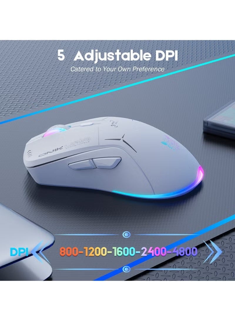onikuma Gaming Mouse, Wired/Wireless/Bluetooth Tri-Mode, Laptop Wireless Mouse, Portable Type-C Rechargeable 4800 DPI Mouse with 7 RGB Lighting Modes - Image 4