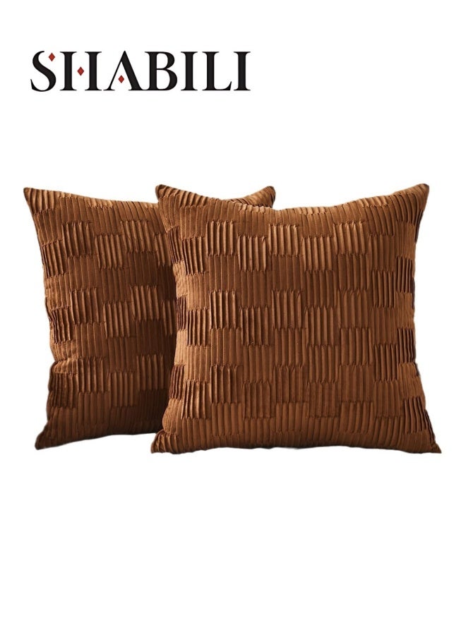SHABILI 2-Pack Cotton Throw Pillow Covers, 18x18 inches for Living Room Sofa Bed Sofa Decorative Cushion Covers, Soft Striped Square Cushion Cover 45x45 cm, Rustic Boho Home Decor (Brown) - Image 1