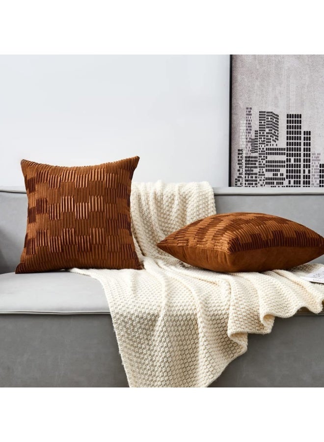 SHABILI 2-Pack Cotton Throw Pillow Covers, 18x18 inches for Living Room Sofa Bed Sofa Decorative Cushion Covers, Soft Striped Square Cushion Cover 45x45 cm, Rustic Boho Home Decor (Brown) - Image 4