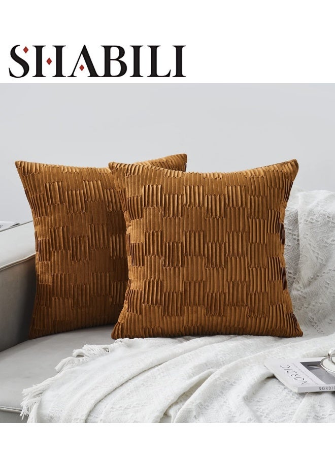 SHABILI 2-Pack Cotton Throw Pillow Covers, 18x18 inches for Living Room Sofa Bed Sofa Decorative Cushion Covers, Soft Striped Square Cushion Cover 45x45 cm, Rustic Boho Home Decor (Brown) - Image 2