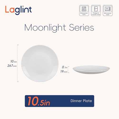 LaGlint 10.5 inch Dinner Plate Set of 6, Lightweight Round Opal Glass White Dinnerware Plates, Dishwasher and Microwave Safe - Image 2