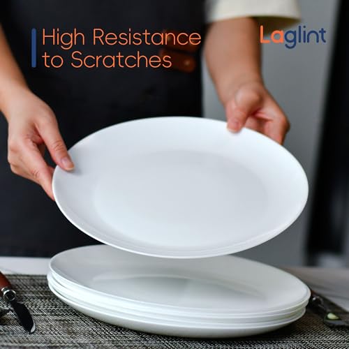 LaGlint 10.5 inch Dinner Plate Set of 6, Lightweight Round Opal Glass White Dinnerware Plates, Dishwasher and Microwave Safe - Image 5