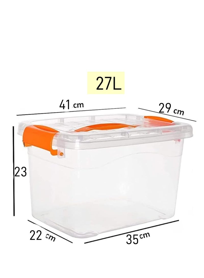 2pcs Plastic Storage Boxes, 27L Clear Stackable Containers With Lockable Lids, Clear Plastic Organizer – Transparent Box Storing Toys, Shoes, Kitchen Items, Snacks, Tools, Medicine - Image 4