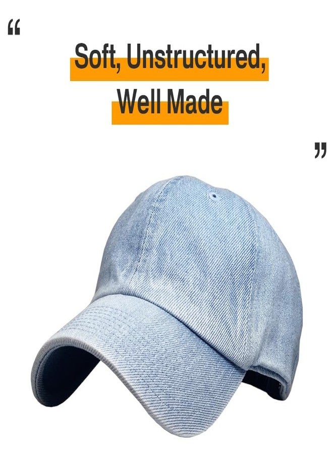 KBETHOS KBE-Classic LDM Classic Washed Cotton Dad Hat Baseball Cap Polo Style Light Denim - Image 4