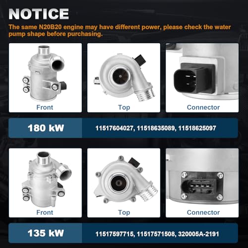 AUTOBABA 11518635089 Electric Engine Water Pump Compatible with BMW F22 F30 F34 F32 F10 F11 F25 F26 F15 E89 E84, 228i 328i 428i 528i Z4 X1 X3 X4 X5, N20B20 Engine L4 2.0L 180 kW OEM# 11517604027 - Image 3
