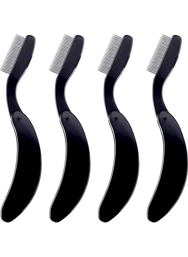 TecUnite 4 Packs Folding Eyelash Comb, Stainless Steel Teeth Eyebrow Comb Lash and Brow Makeup Brush (Black) - Image 1