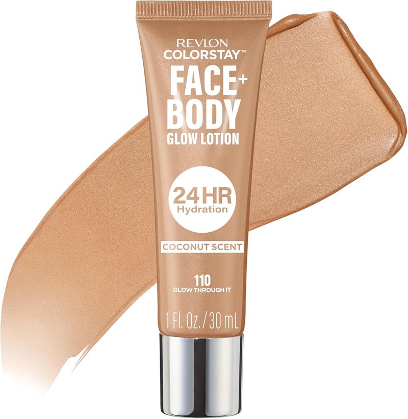 Revlon ColorStay Face Body Glow Lotion Hydrating Bronzer with Coconut Scent Radiant Luminising Finish 24Hour Hydration Glow Through It