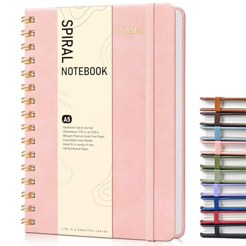 PAPEJOON Dotted Spiral Journal Notebook, A5 Hardcover Spiral Journals for Women Men, 100 GSM Dot Grid Paper Notebooks, 150 Pages Spiral Bullet Dotted Notebook for Writing Note Taking 5.75" x 8.38", Blush Pink - Image 1