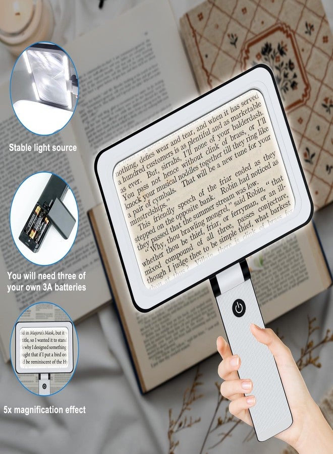 ZHSX 5X Magnifying Glass with Light,Foldable Acrylic Lenses Handheld Magnifying Glass,Lightweight Rectangular Magnifier for Seniors Reading、Close Work、Observe The Stamps - Image 4
