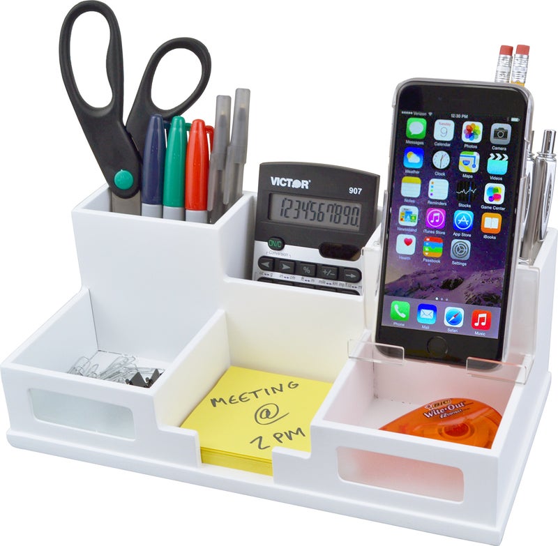 Victor W9525 Pure White Desk Organizer with Smart Phone Holder