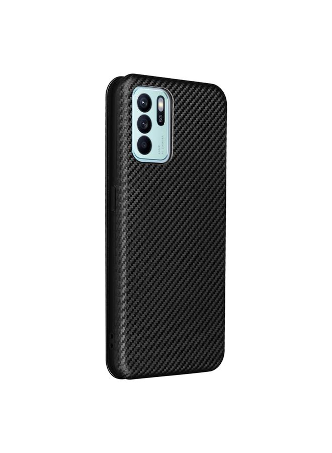 S-TOP Carbon Fiber Texture Horizontal Flip TPU + PC + PU Leather Case with Card Slot For OPPO Reno6 Z - Image 3