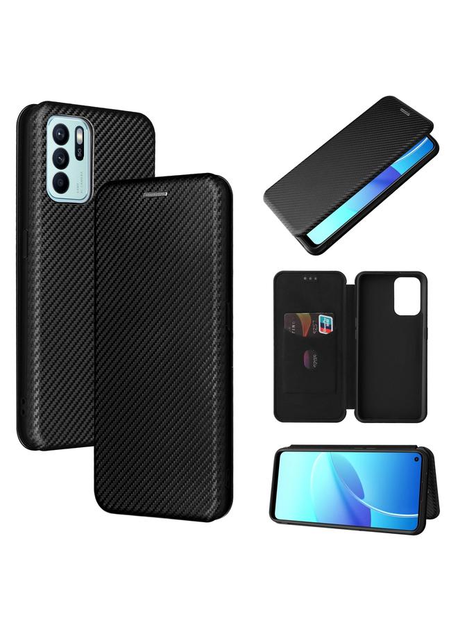 S-TOP Carbon Fiber Texture Horizontal Flip TPU + PC + PU Leather Case with Card Slot For OPPO Reno6 Z - Image 1