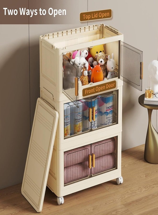 REXERA 𝟑 𝐏𝐀𝐂𝐊 Plastic Rack for Storage Cabinet with Wheels | Multipurpose Storage Almirah Wardrobe for Clothes, Toys, Kitchen Cupboard & Bedroom | Plastic Organizer with Transparent Doors - WHITE - Image 4