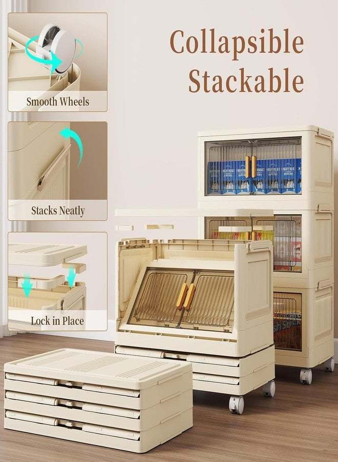 REXERA 𝟑 𝐏𝐀𝐂𝐊 Plastic Rack for Storage Cabinet with Wheels | Multipurpose Storage Almirah Wardrobe for Clothes, Toys, Kitchen Cupboard & Bedroom | Plastic Organizer with Transparent Doors - WHITE - Image 3
