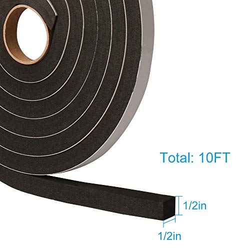 YIJUHOU Window Foam Seal Tape 1/2Inch Wide X 1/2Inch Thick, High Density Self Adhesive Weather Stripping Insulation Door Foam Tape,10 Feet Long - Image 2