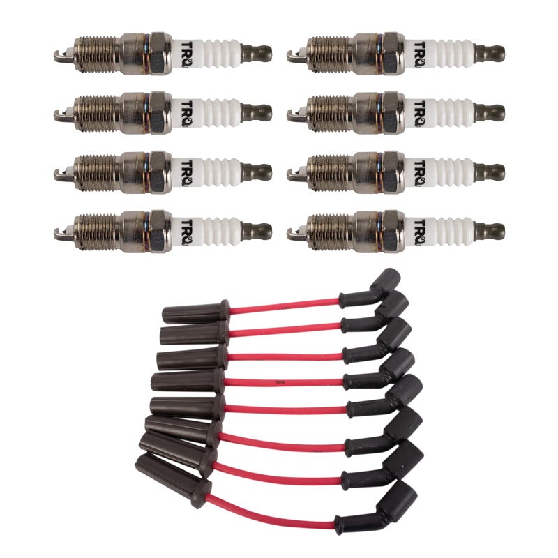 TRQ Performance Ignition Kit Spark Plugs Wire Set Red Compatible with 0914 Cadillac 0916 Chevrolet 1315 GMC 09 Pontiac