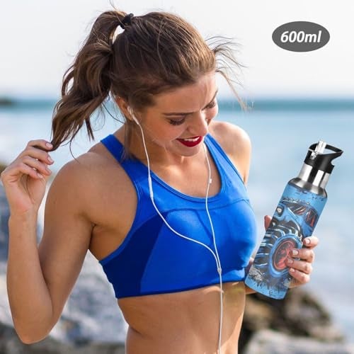 BOENLE Blue Truck Water Bottle Kids Boys Girls Insulated Stainless Steel Hot Cold Water Flask with Straw Lid for Sports Gym Running 20 oz - Image 5