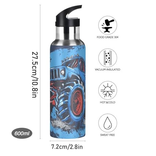 BOENLE Blue Truck Water Bottle Kids Boys Girls Insulated Stainless Steel Hot Cold Water Flask with Straw Lid for Sports Gym Running 20 oz - Image 4