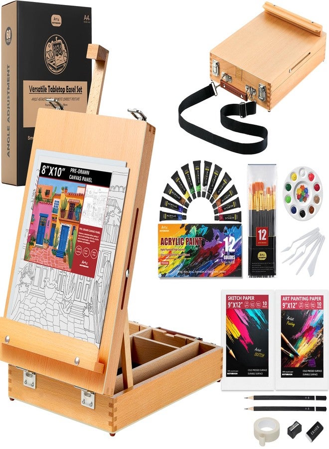 AOTEMOON Beechwood Tabletop Easel Set for Painting, 60 Pieces 2-in-1 Art Supplies Specially Tailored for Painting & Sketching, Portable Adjustable Sketchbox Art Easel for Beginners and Art Lovers - Image 1