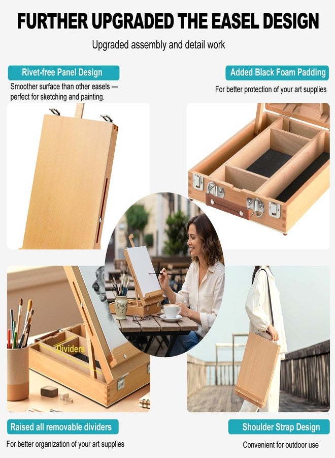 AOTEMOON Beechwood Tabletop Easel Set for Painting, 60 Pieces 2-in-1 Art Supplies Specially Tailored for Painting & Sketching, Portable Adjustable Sketchbox Art Easel for Beginners and Art Lovers - Image 4