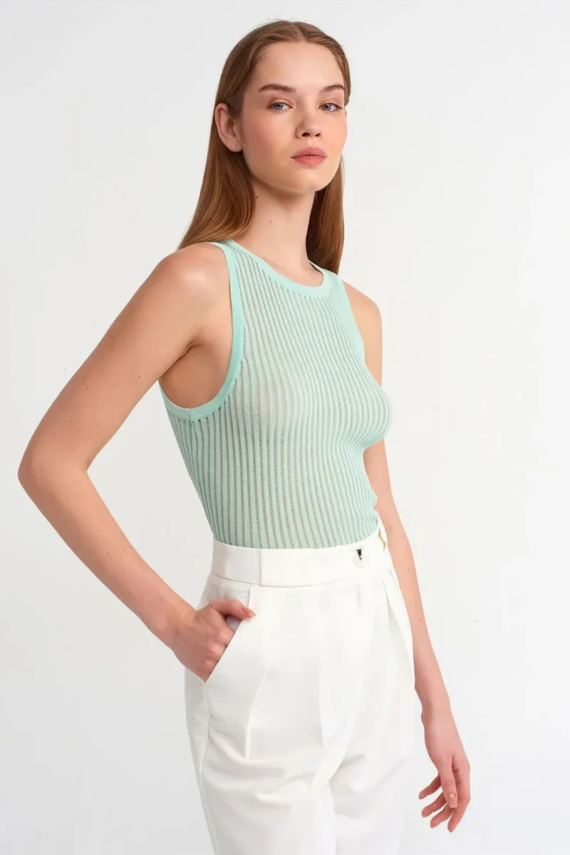 Dilvin Mint Green DILVIN Ribbed Sleeveless Knit Blouse for Women | Best Price UAE