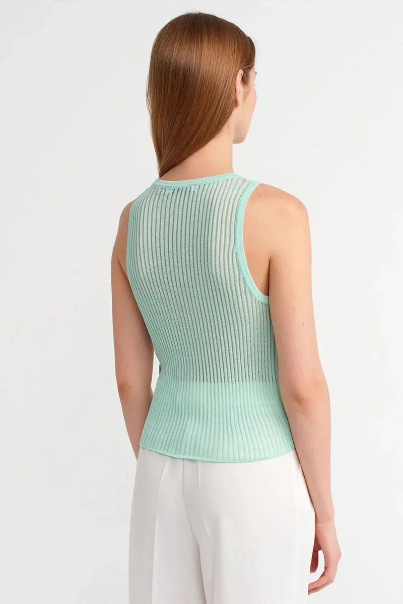Dilvin Mint Green DILVIN Ribbed Sleeveless Knit Blouse for Women | Best Price UAE
