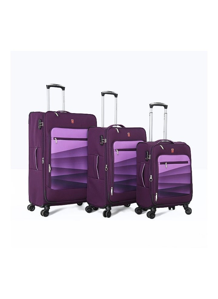 GIORDANO Softside Luggage Trolley Bag 3 Pieces Set With Double Spinner Wheel ,Purple (S-20inch,M-24inch,L-28inch)  - Image 1