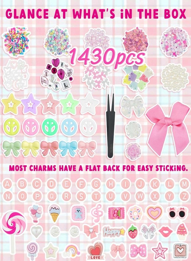 DoDoBeads 1430 Pcs Junk Phone Case Decoration Kit, Charms for Customizing Cases, Kawaii Bow, Letter Beads, Nail Accessories, Flatback Pearls, Rhinestones, Cute Aesthetic Decor for Personalization - Image 3