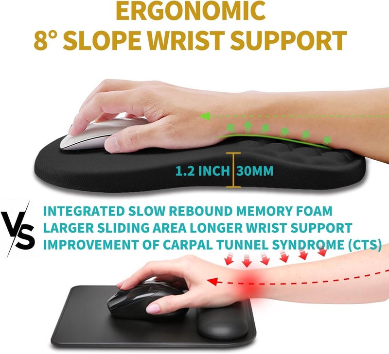 Tarkan Ergonomic Mouse Pad, Memory Foam Wrist Rest Pain Relief Mousepad with Non-Slip PU Base (Hexa | Black) - Image 2