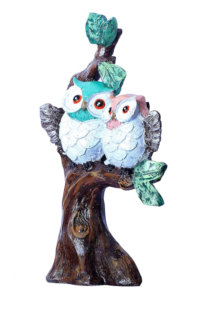 DEQUERA DEQUERA Handcrafted Owl Couple on Tree Showpiece Bird Statue for Home Dcor Living Room Bedroom Table Top Antique Garden Decoration Items 26 X 17 cm Multicolour - Image 4