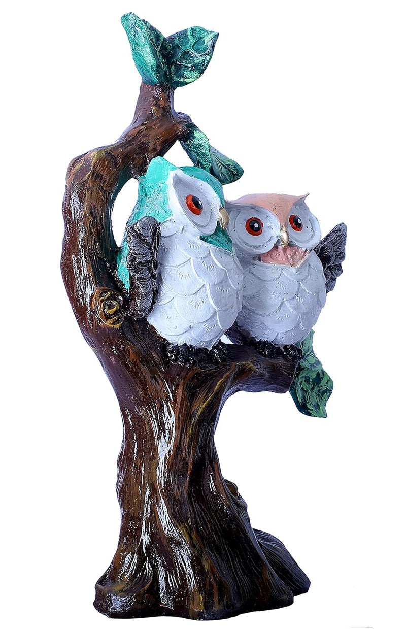 DEQUERA DEQUERA Handcrafted Owl Couple on Tree Showpiece Bird Statue for Home Dcor Living Room Bedroom Table Top Antique Garden Decoration Items 26 X 17 cm Multicolour - Image 3