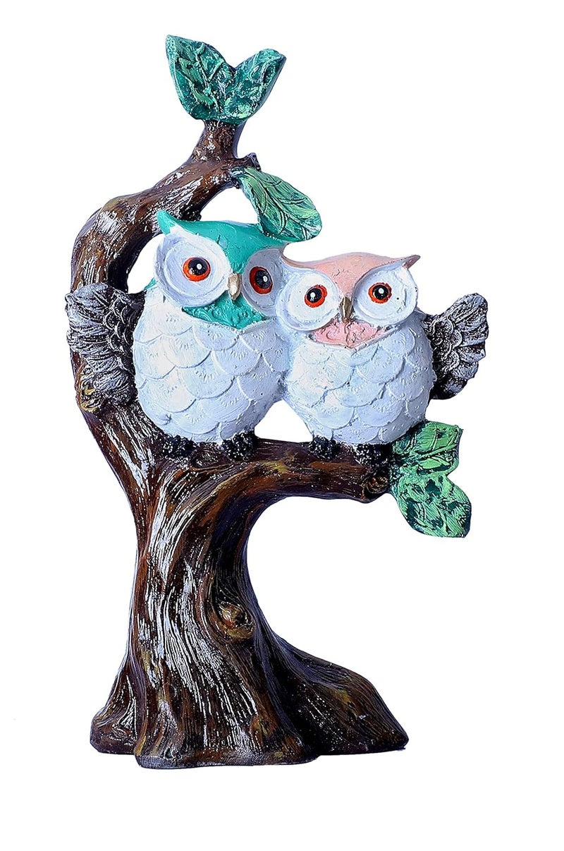 DEQUERA DEQUERA Handcrafted Owl Couple on Tree Showpiece Bird Statue for Home Dcor Living Room Bedroom Table Top Antique Garden Decoration Items 26 X 17 cm Multicolour - Image 1