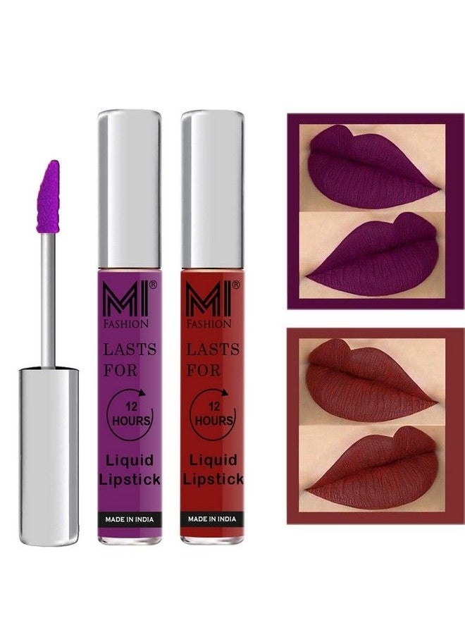 MI FASHION Made In India Matte Liquid Lipsticks Long Lasting Smudge Proof Vegan 3Ml Each Deep Violet Liquid Lipstick Coast Brown Liquid Lipstick  - Image 1
