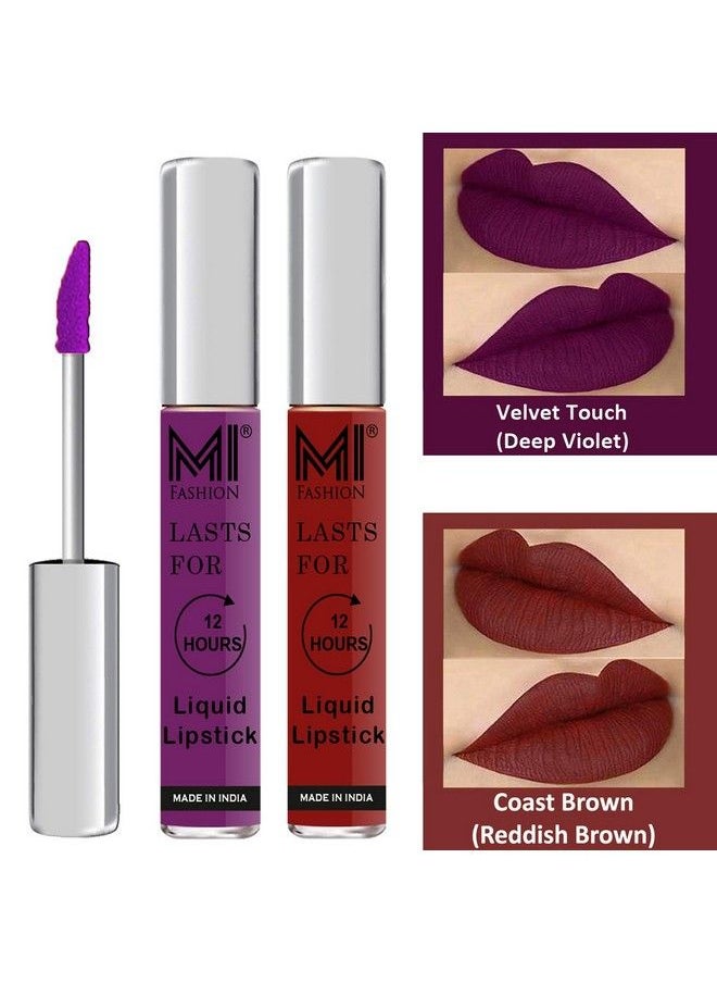 MI FASHION Made In India Matte Liquid Lipsticks Long Lasting Smudge Proof Vegan 3Ml Each Deep Violet Liquid Lipstick Coast Brown Liquid Lipstick  - Image 2