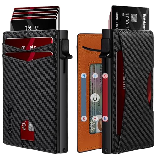 RUNBOX Slim Card Wallet for Men with ID Window Minimalist RFID Wallet PopUp Function Ultra Thin Design Metal Business Card Case Holds 8 Cards Gifts for Men Mens Accessories - Image 1