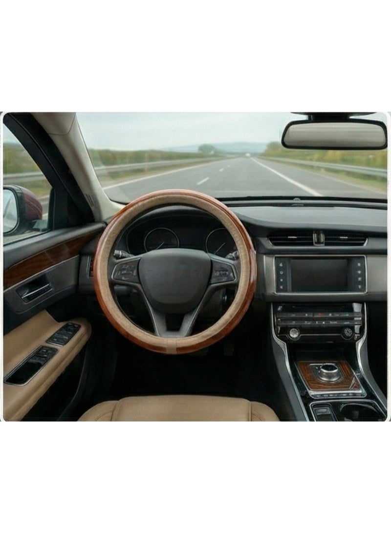 Luxury Wood-Grain & Leather Steering Wheel Cover - Elegant Interior Trim - Anti-Slip, Durable & Ergonomic Design - Universal Fit