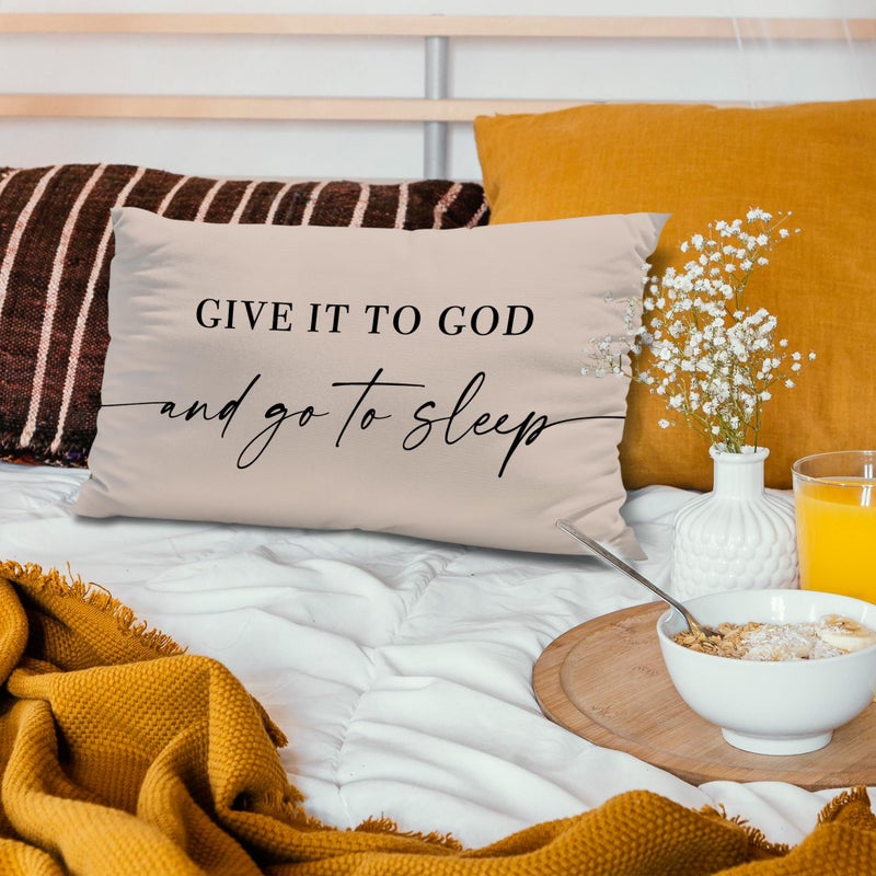 Knibeo Give It to God and Go to Sleep  Decorative Pillows Cover for Bed  Throw Pillows Cover for Bed 12x20 Inch Pillow Case Decorative Bed Pillows Cover for Bedroom Room (12x20  Tawny) - Image 4